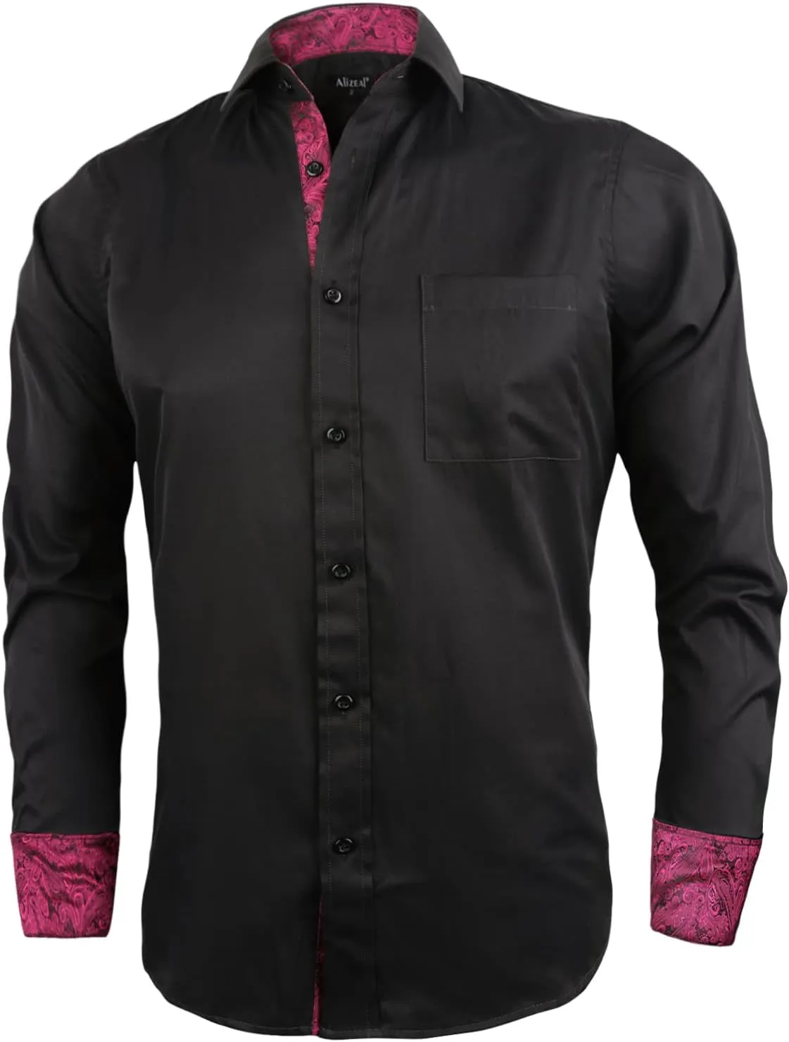 Alizeal Men's Business Slim Fit Dress Shirt Long Sleeve Patchwork Button-Down Shirt
