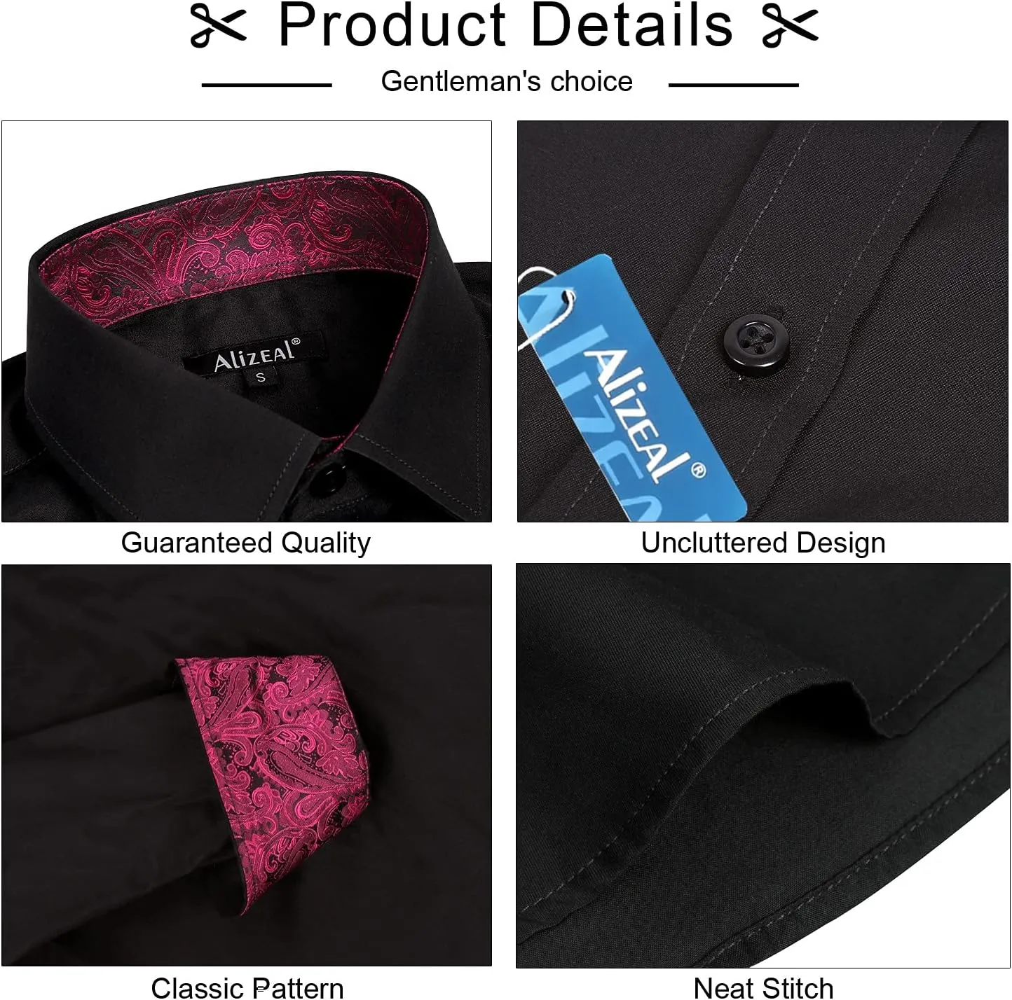 Alizeal Men's Business Slim Fit Dress Shirt Long Sleeve Patchwork Button-Down Shirt