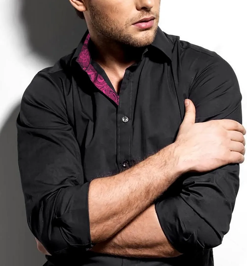 Alizeal Men's Business Slim Fit Dress Shirt Long Sleeve Patchwork Button-Down Shirt