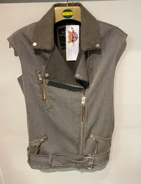 All Saints Gilet Waistcoat Brown Fleck Pockets & Zip Detail UK Size 8