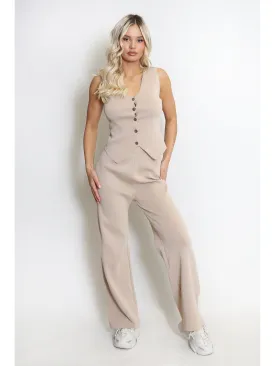 Amelia  Knitted Waistcoat And Wide Leg Trouser Two Piece Set