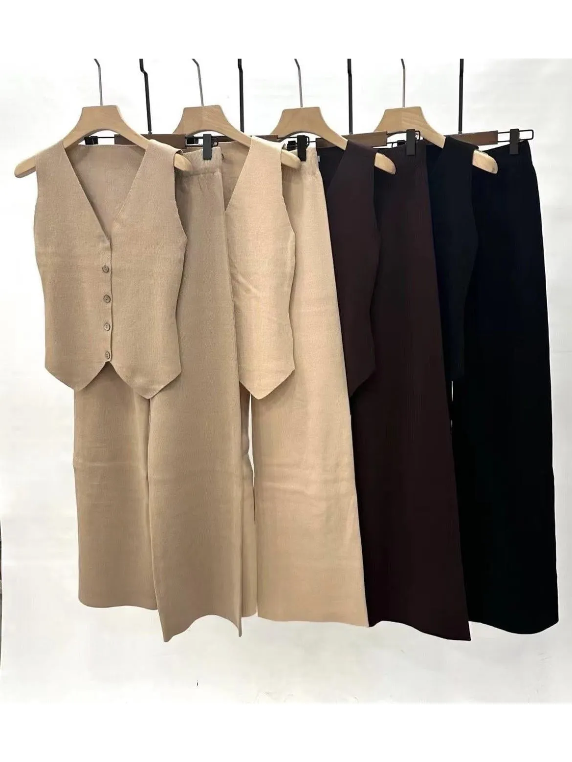 Amelia  Knitted Waistcoat And Wide Leg Trouser Two Piece Set