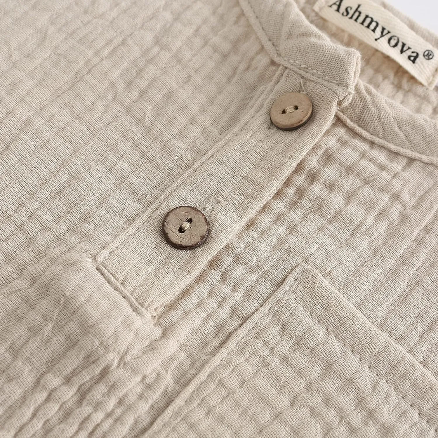 Ashmyova Boys Cotton Linen Shirt Toddler Boys Pocket Button Short Sleeve T Shirt Tees Tops