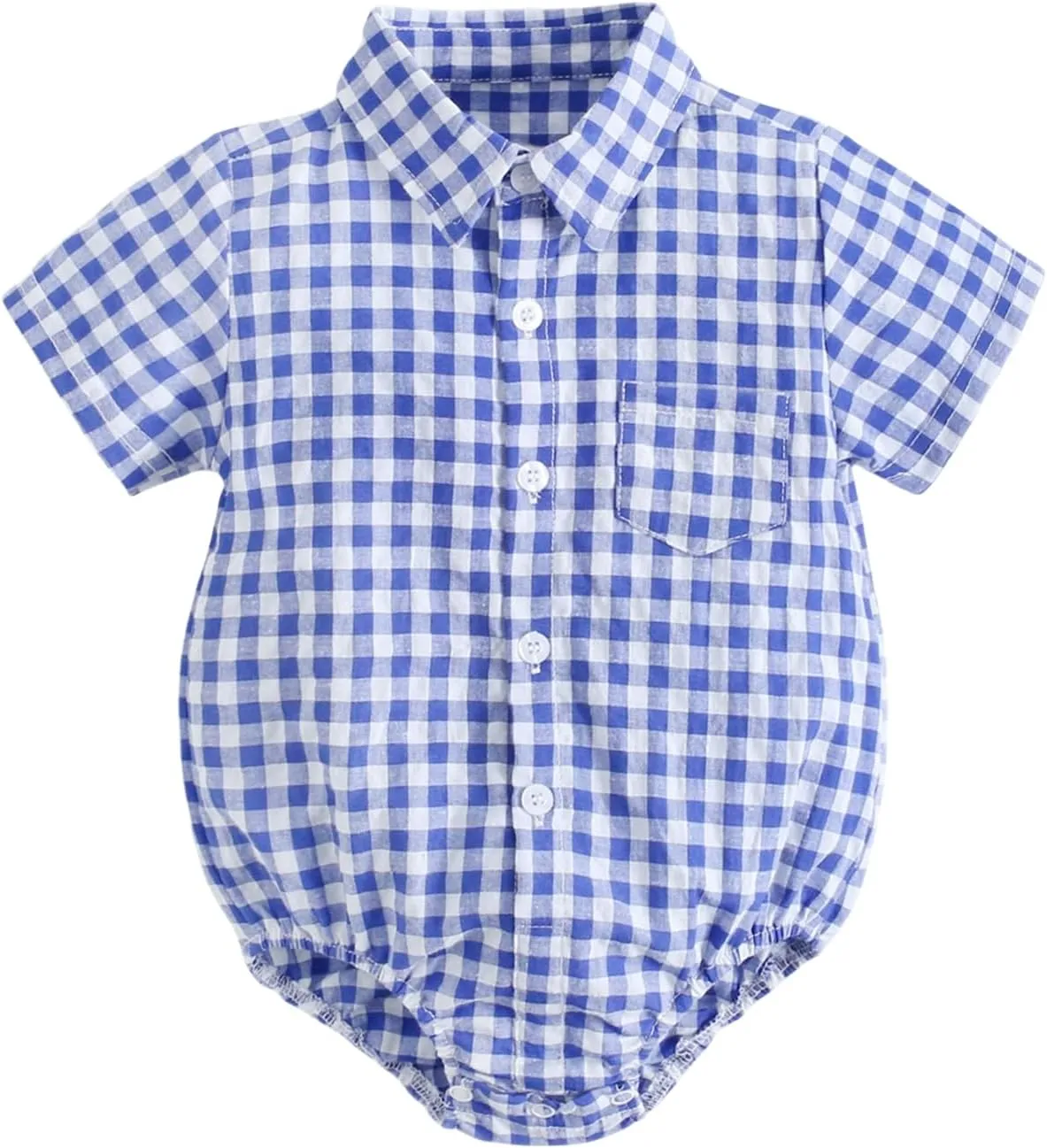 Baby Button Down Shirt, Gingham Plaid Short Sleeve Shirt Style Bodysuit, 0-3 Years