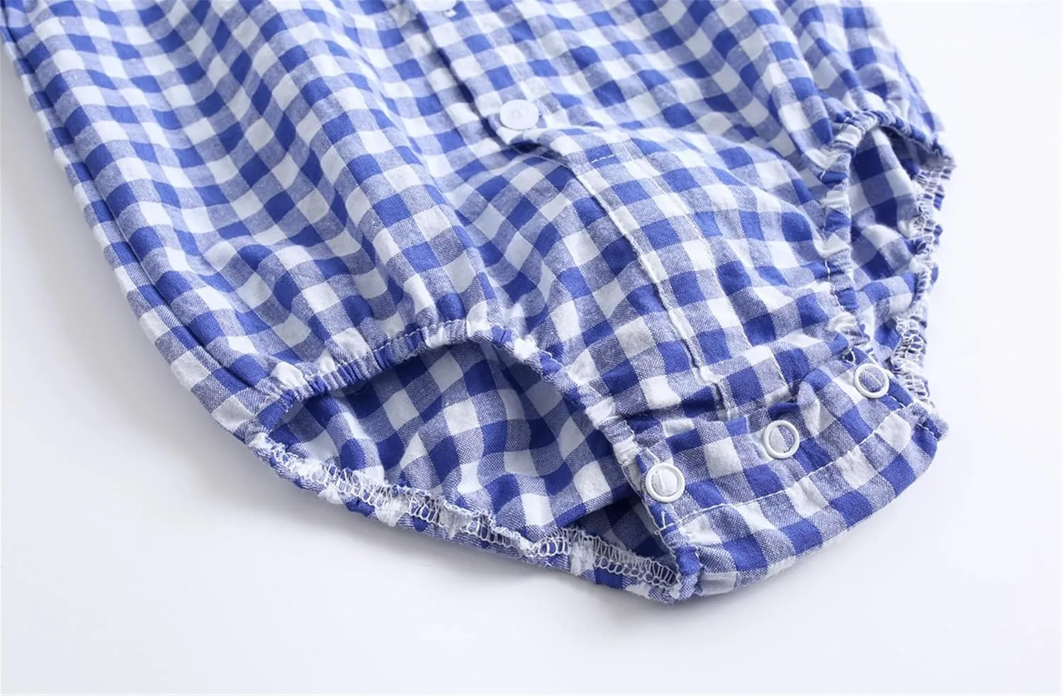 Baby Button Down Shirt, Gingham Plaid Short Sleeve Shirt Style Bodysuit, 0-3 Years