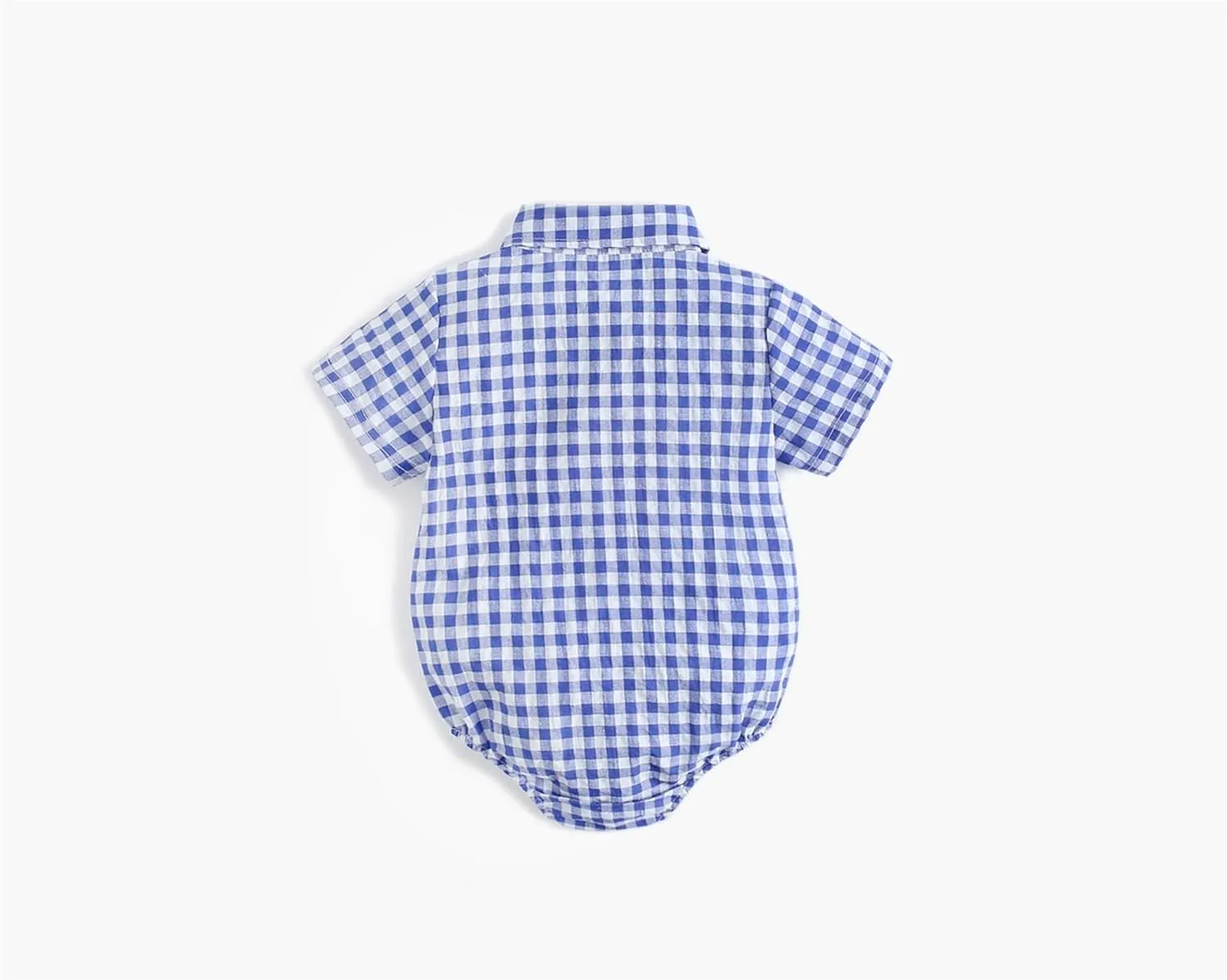Baby Button Down Shirt, Gingham Plaid Short Sleeve Shirt Style Bodysuit, 0-3 Years