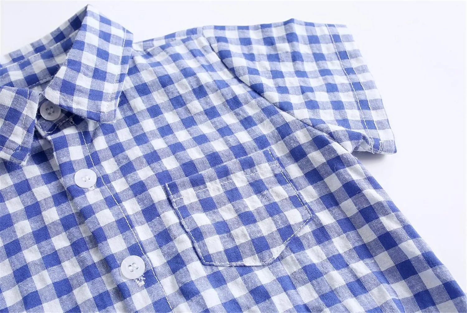 Baby Button Down Shirt, Gingham Plaid Short Sleeve Shirt Style Bodysuit, 0-3 Years