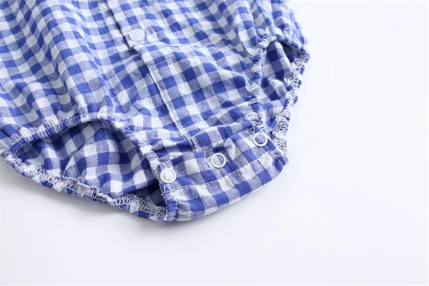 Baby Button Down Shirt, Gingham Plaid Short Sleeve Shirt Style Bodysuit, 0-3 Years