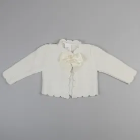 Baby Girls Knitted Cardigan with Satin Bow - Cream