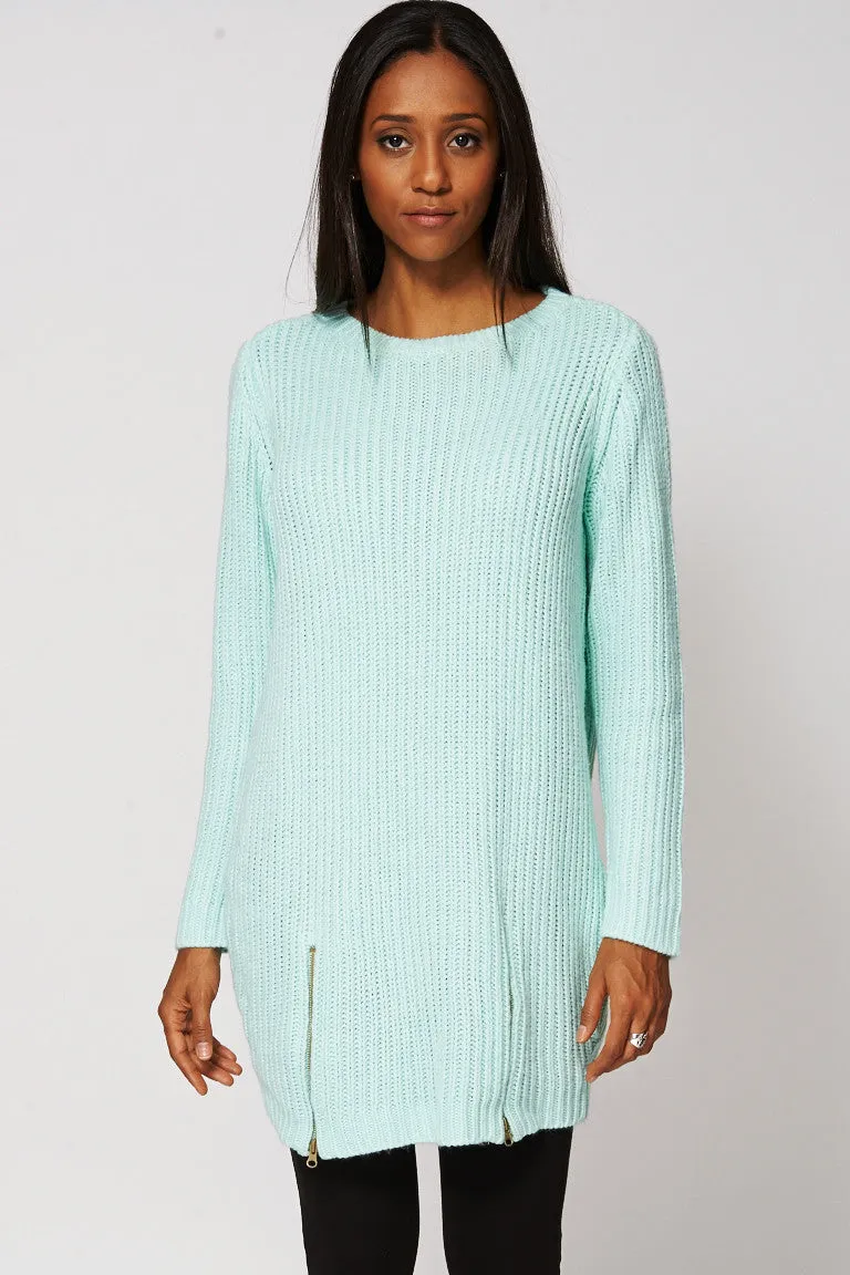 Baggy Zip Hem Knitted Jumper Dress