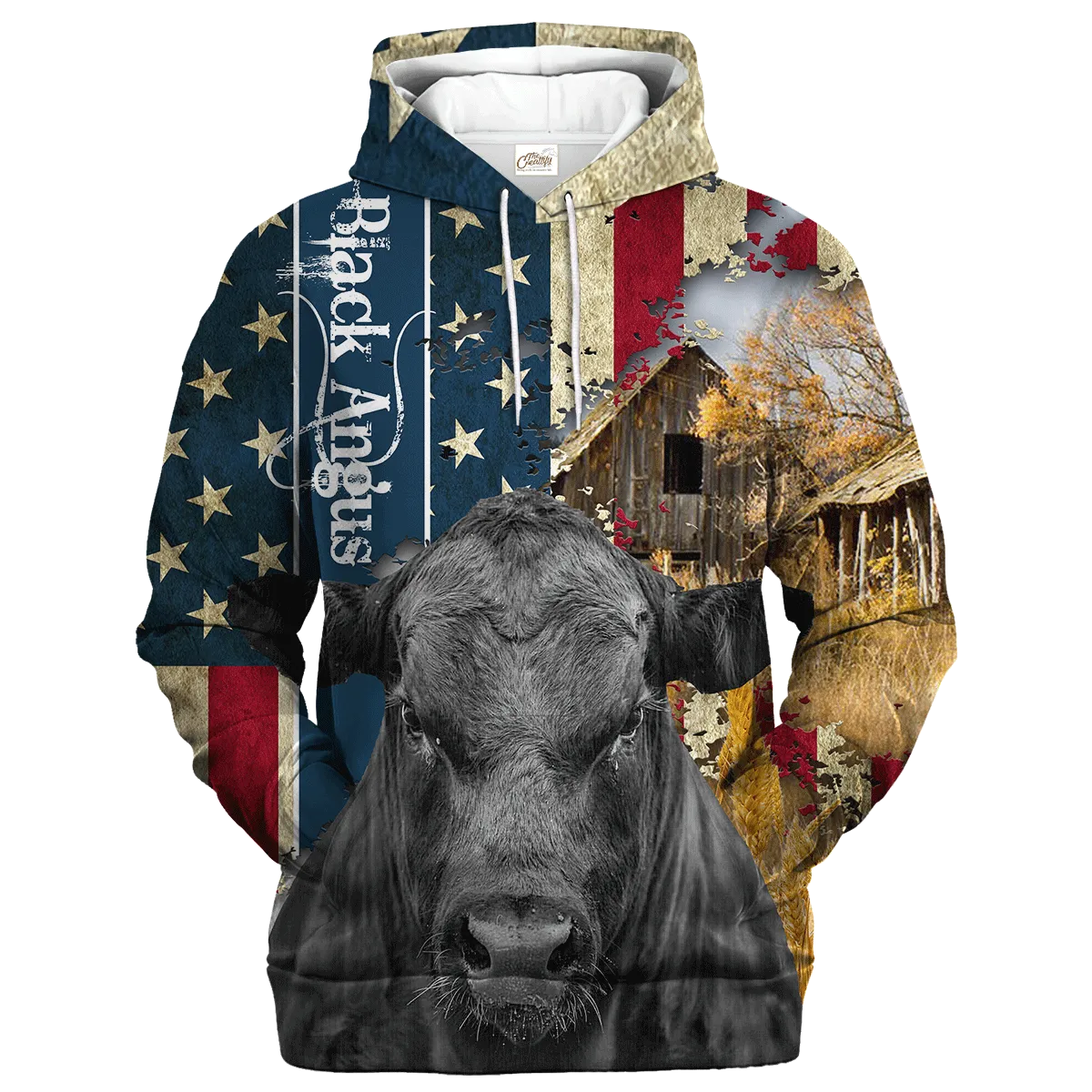 Black Angus Farm With America Flag Hoodie, Patriotic Hoodie For Farm Lover