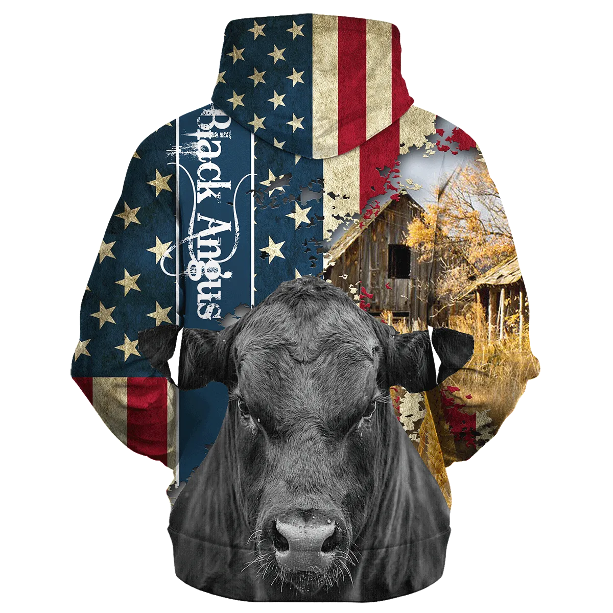 Black Angus Farm With America Flag Hoodie, Patriotic Hoodie For Farm Lover