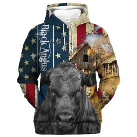 Black Angus Farm With America Flag Hoodie, Patriotic Hoodie For Farm Lover