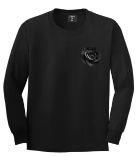 Black Noir Rose Flower Chest Logo Long Sleeve T-Shirt