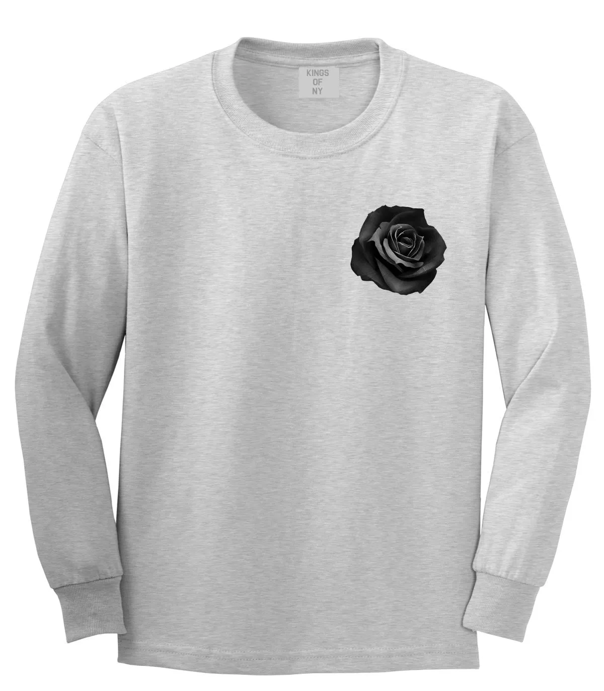 Black Noir Rose Flower Chest Logo Long Sleeve T-Shirt