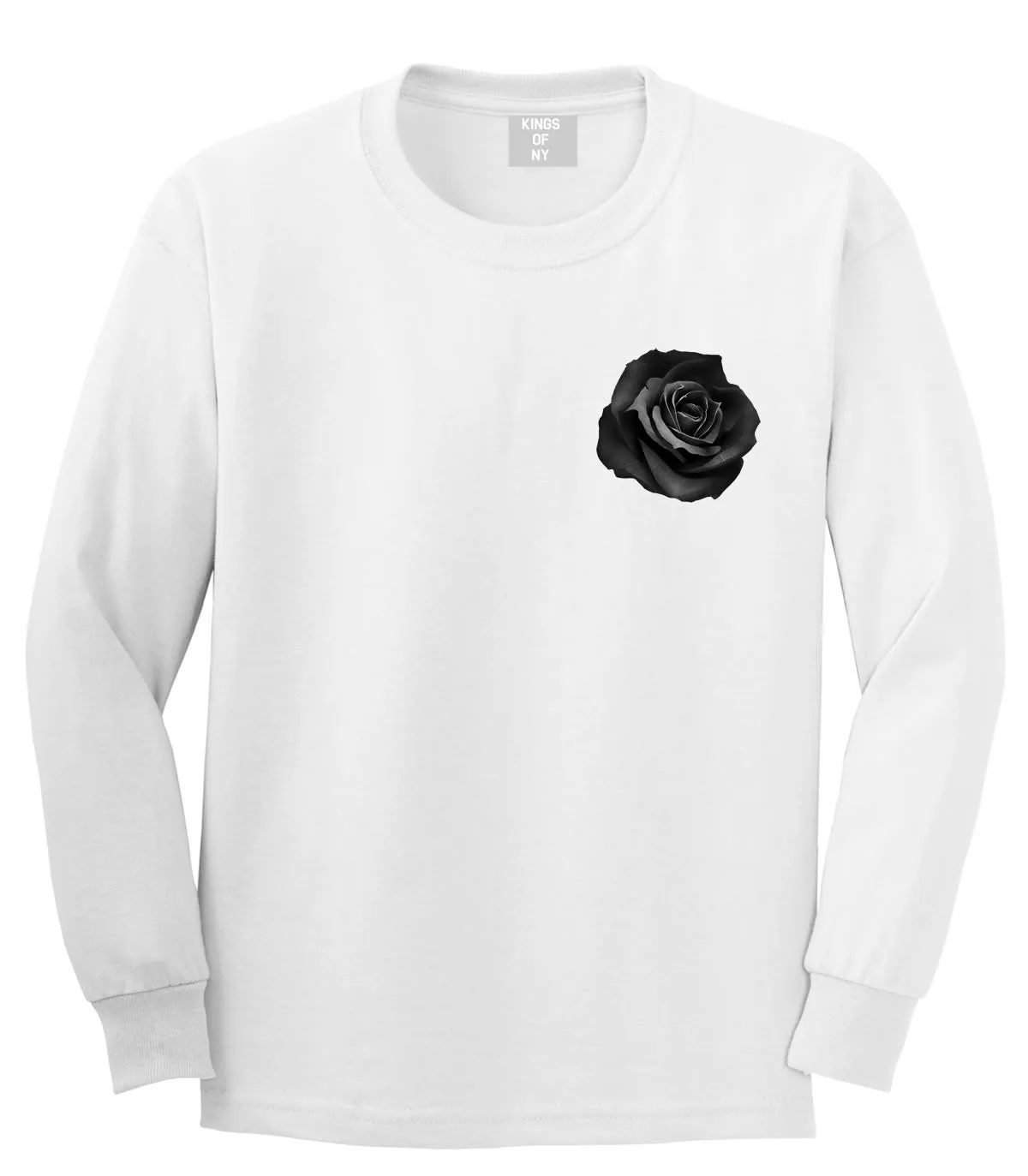Black Noir Rose Flower Chest Logo Long Sleeve T-Shirt