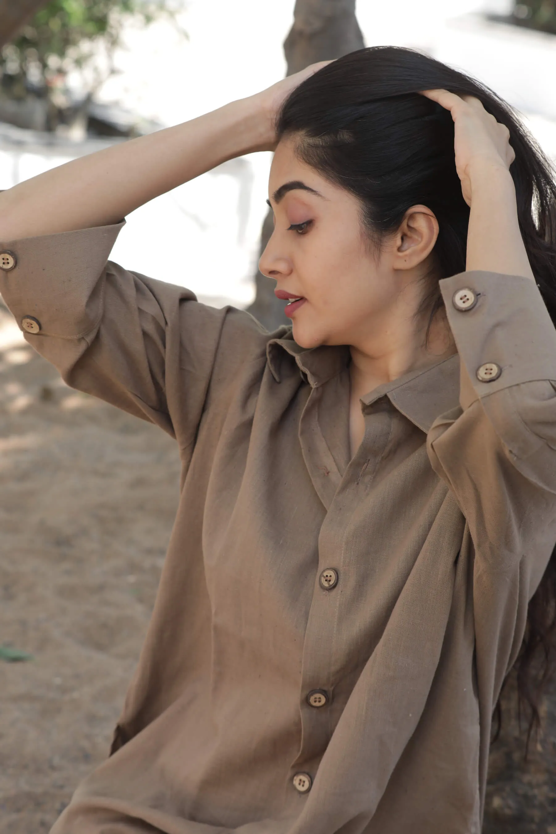 Brown Pure Cotton Shirt for Women