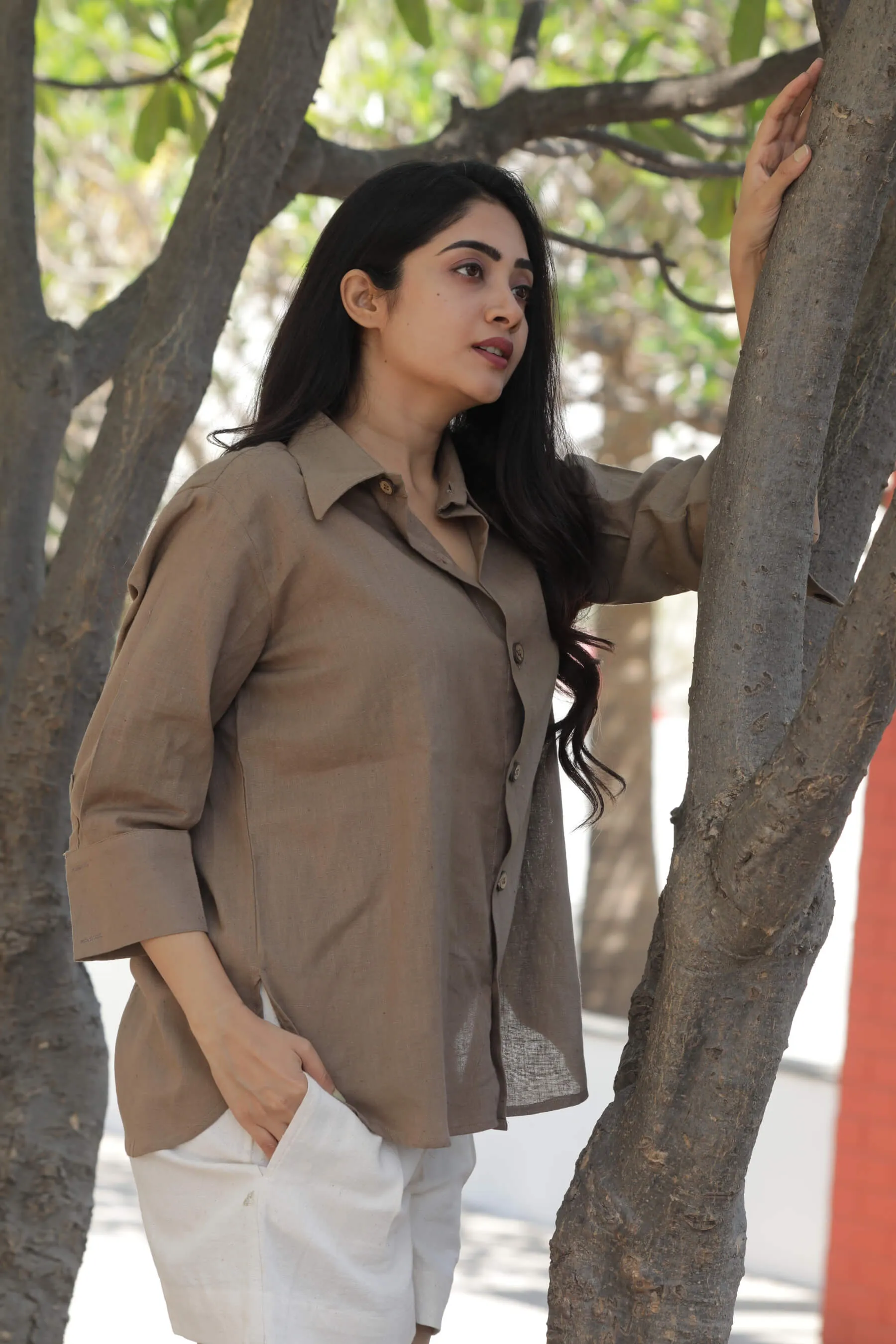 Brown Pure Cotton Shirt for Women