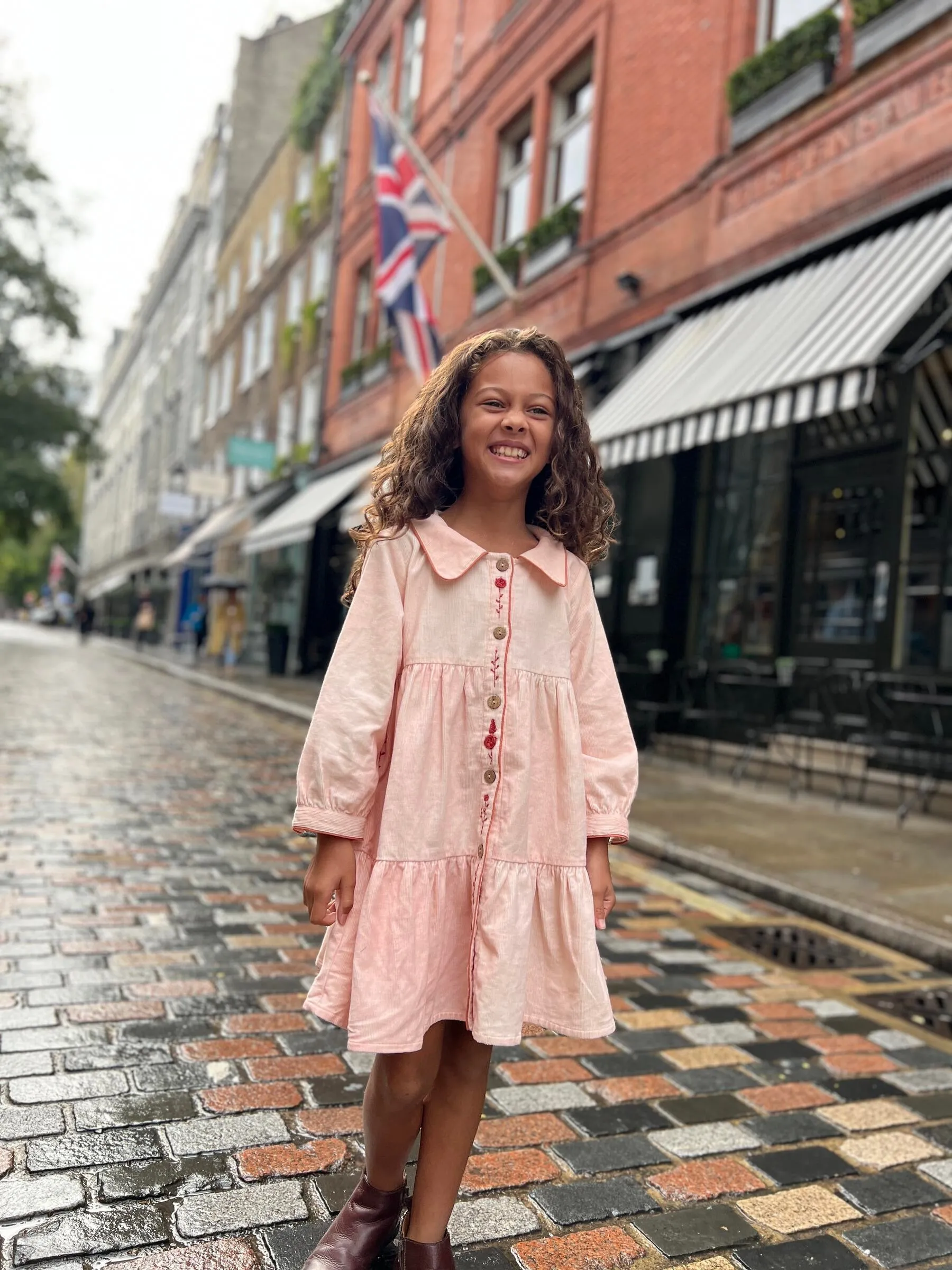 Cascade Shirt Dress -  Pink Corduroy
