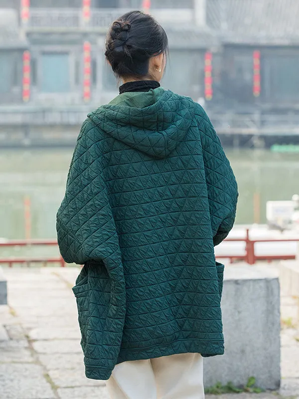 Casual Long Sleeves Loose Buttoned Keep Warm Solid Color Hooded Padded Coat