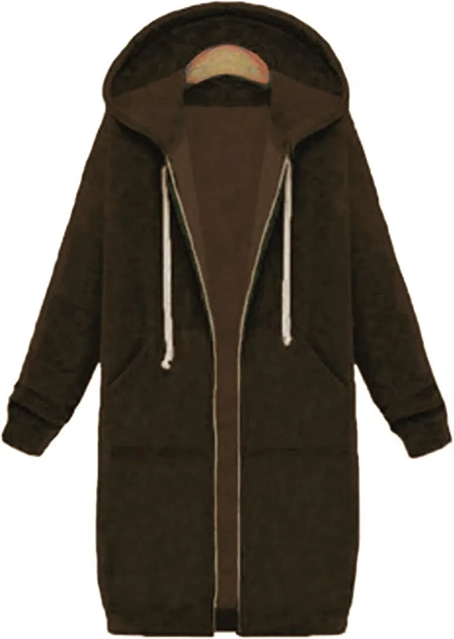 Cdiecer Women Hoodies Zip Up Long Hooded Sweatshirt Jacket Casual Front Cardigan Plus Size Fall Winter Coat with Pockets