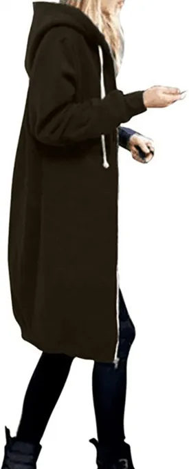 Cdiecer Women Hoodies Zip Up Long Hooded Sweatshirt Jacket Casual Front Cardigan Plus Size Fall Winter Coat with Pockets