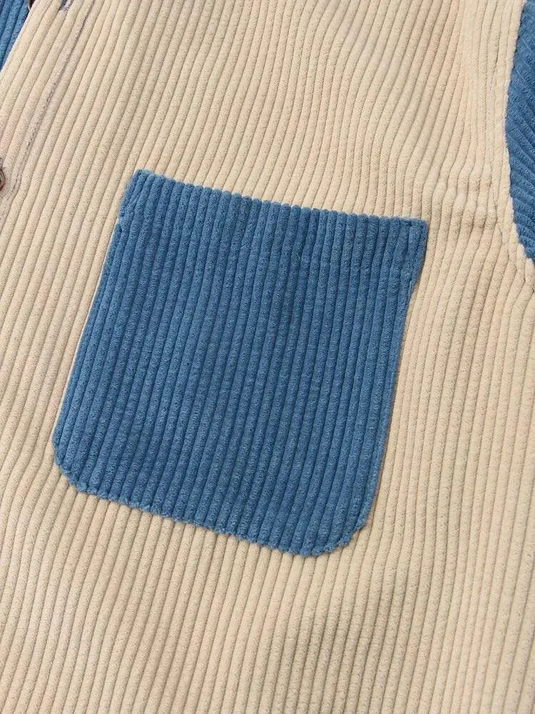 Chic Striped Corduroy Short Sleeve Shirt