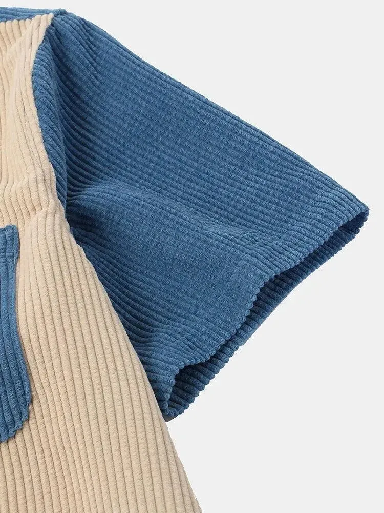 Chic Striped Corduroy Short Sleeve Shirt