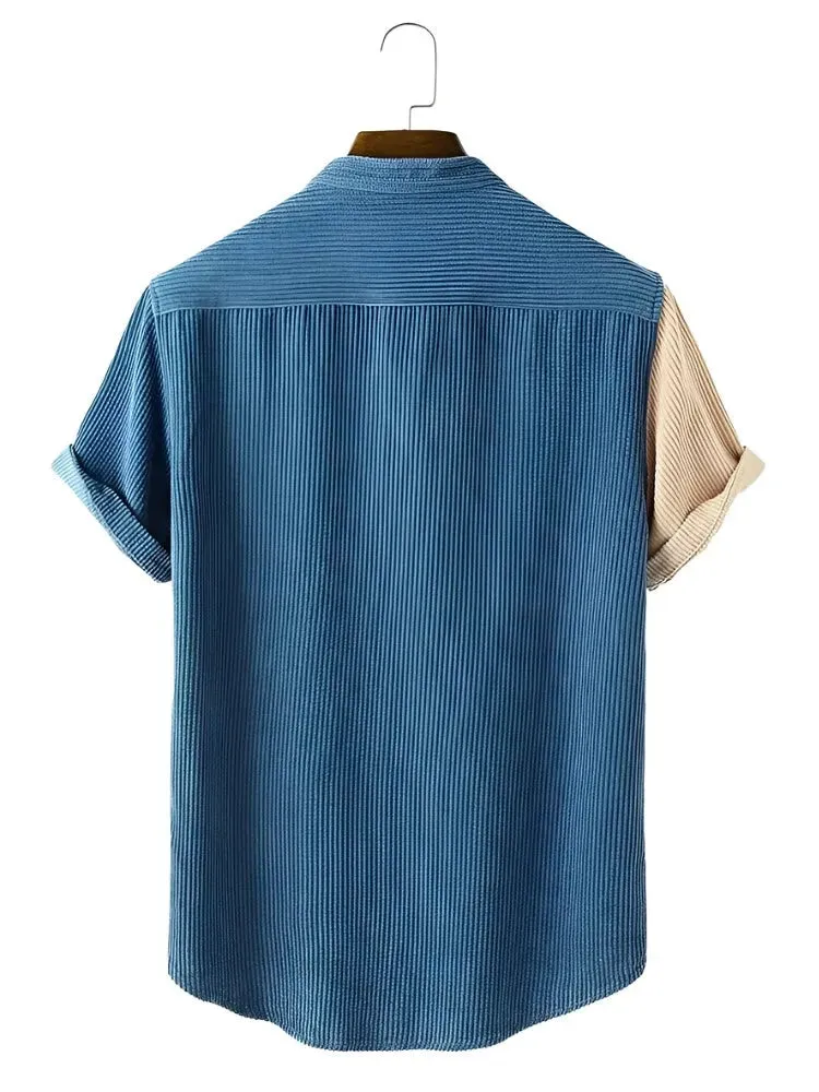 Chic Striped Corduroy Short Sleeve Shirt