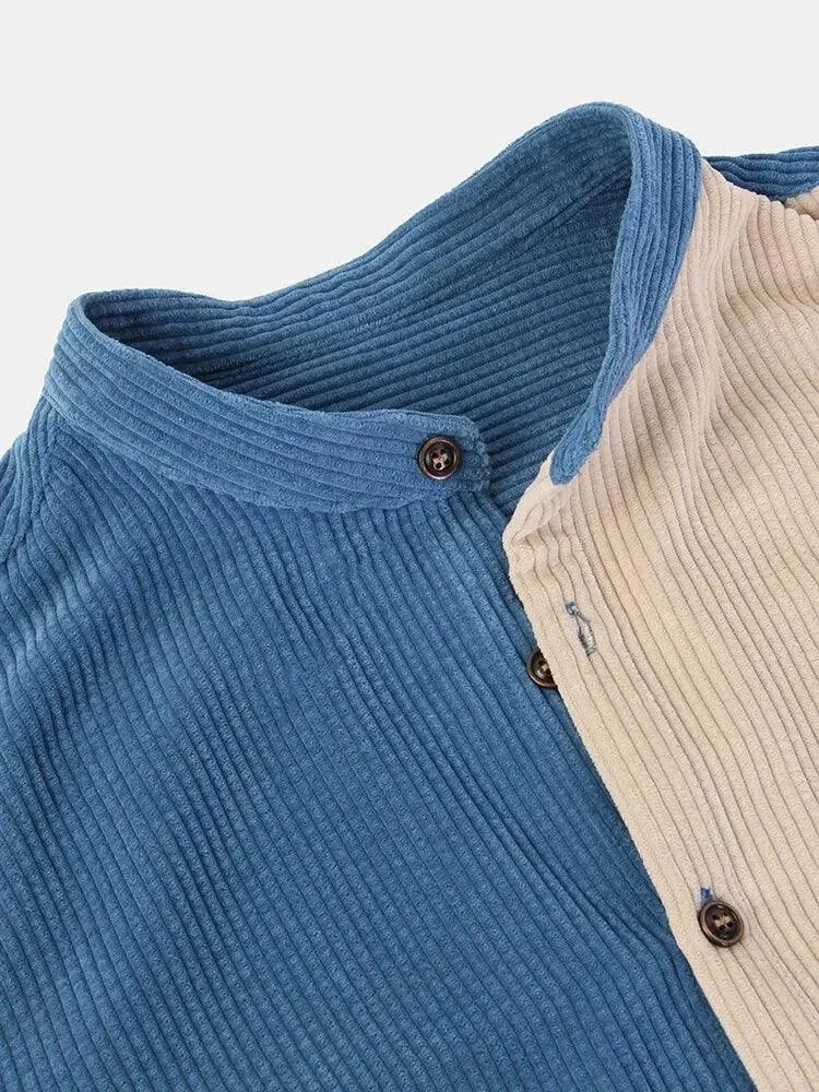 Chic Striped Corduroy Short Sleeve Shirt