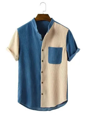 Chic Striped Corduroy Short Sleeve Shirt
