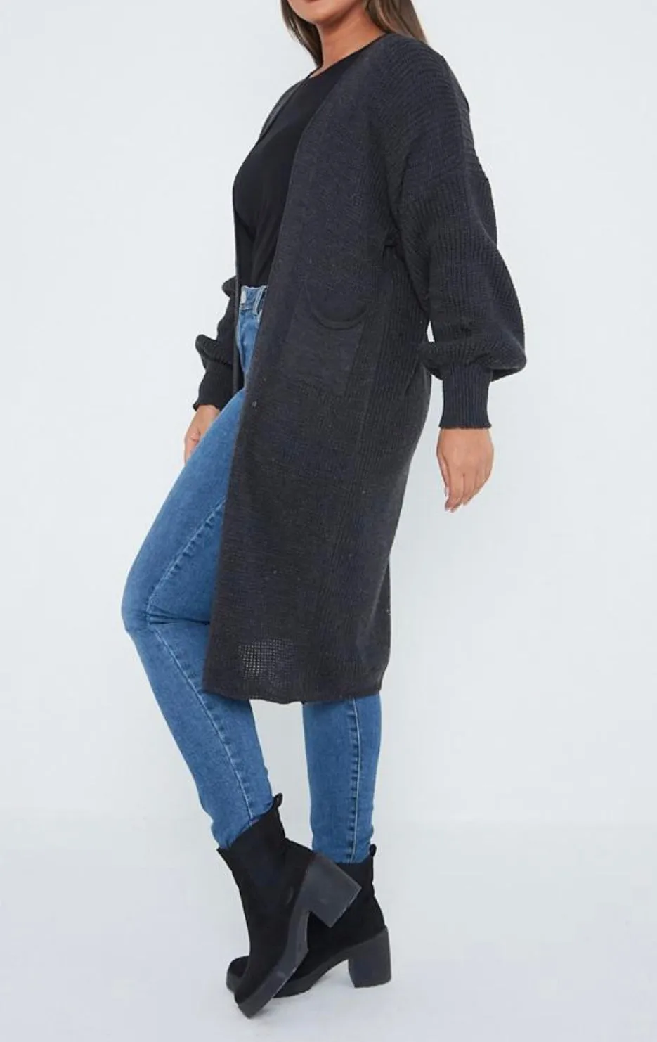 Chunky Knit Plain Toffee  Longline Cardigan