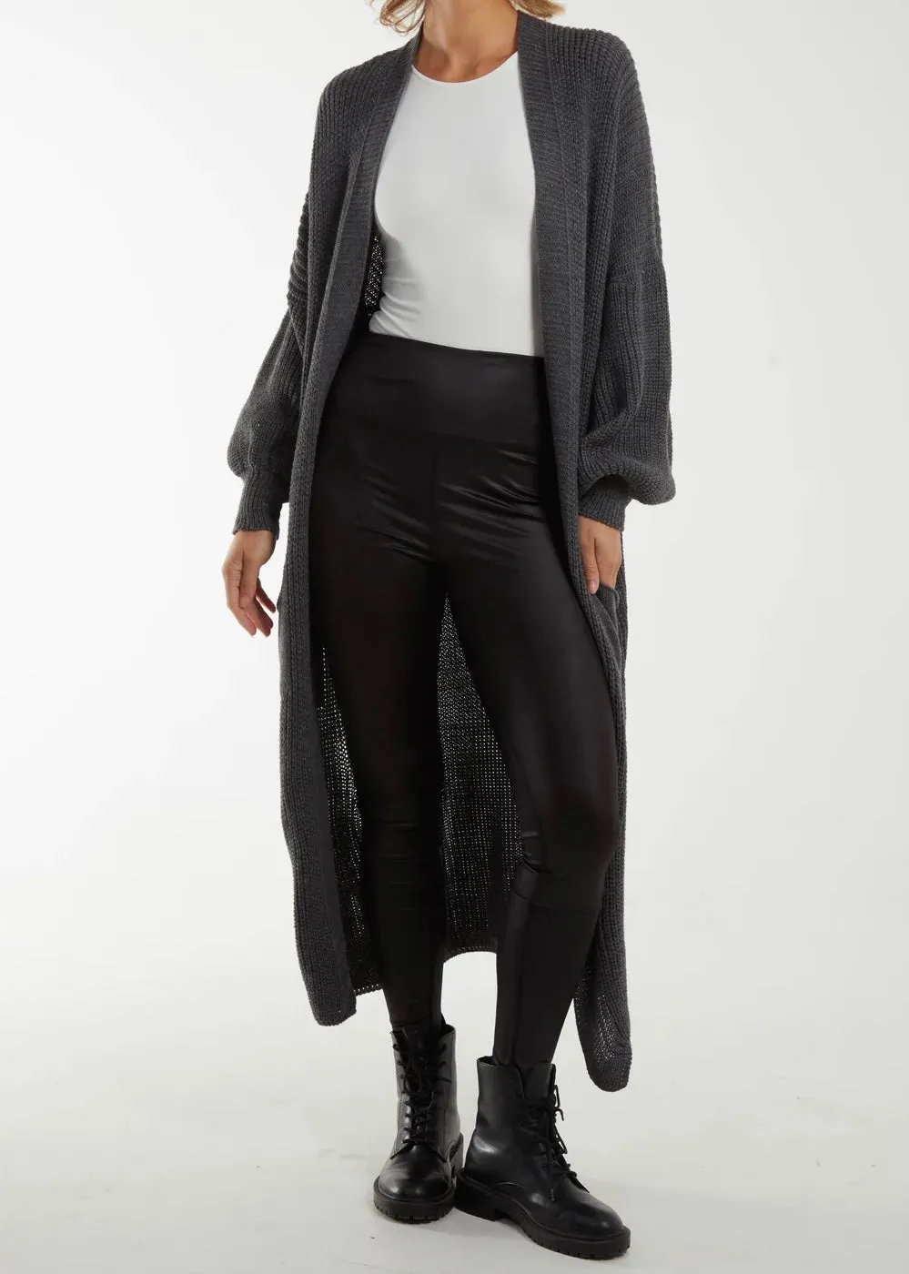 Chunky Knit Plain Toffee  Longline Cardigan