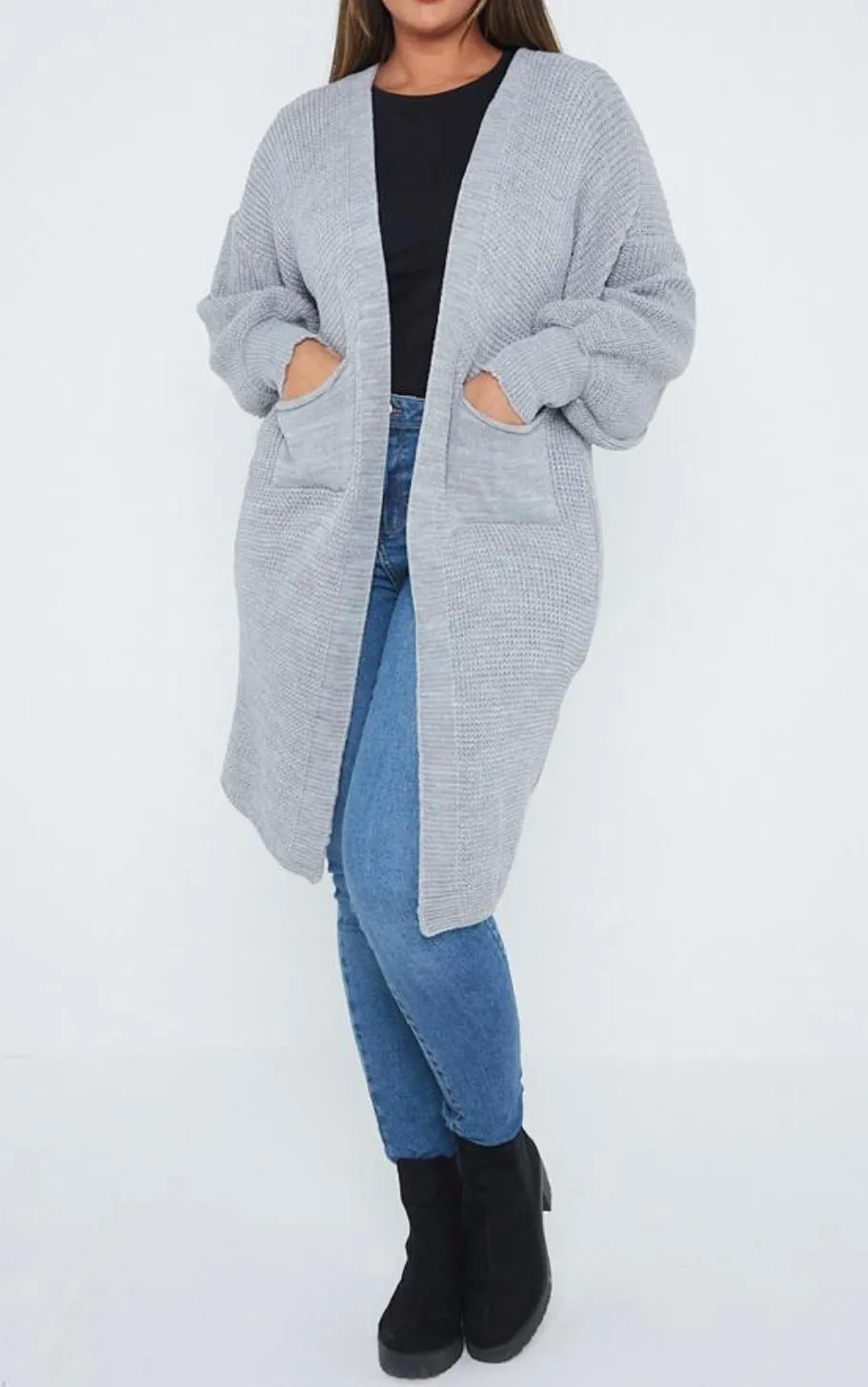 Chunky Knit Plain Toffee  Longline Cardigan