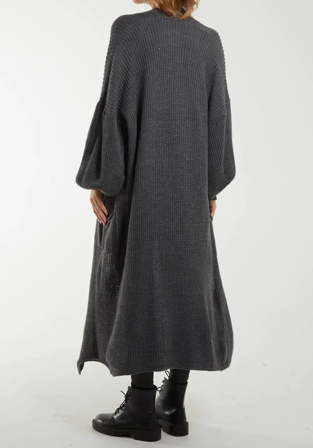 Chunky Knit Plain Toffee  Longline Cardigan