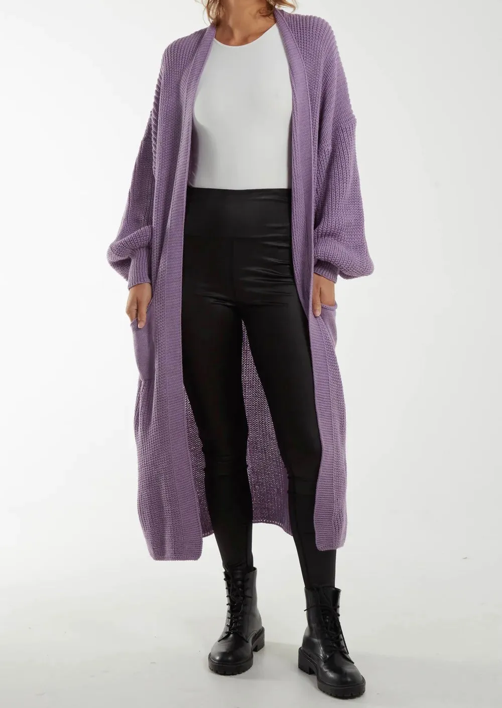 Chunky Knit Plain Toffee  Longline Cardigan