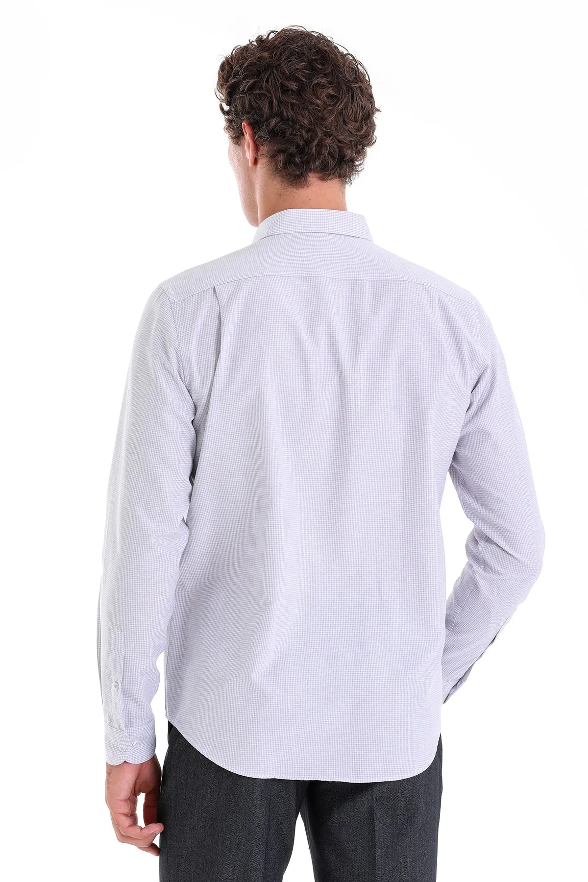 Comfort Fit Pin Check Cotton Blend Gray Casual Shirt