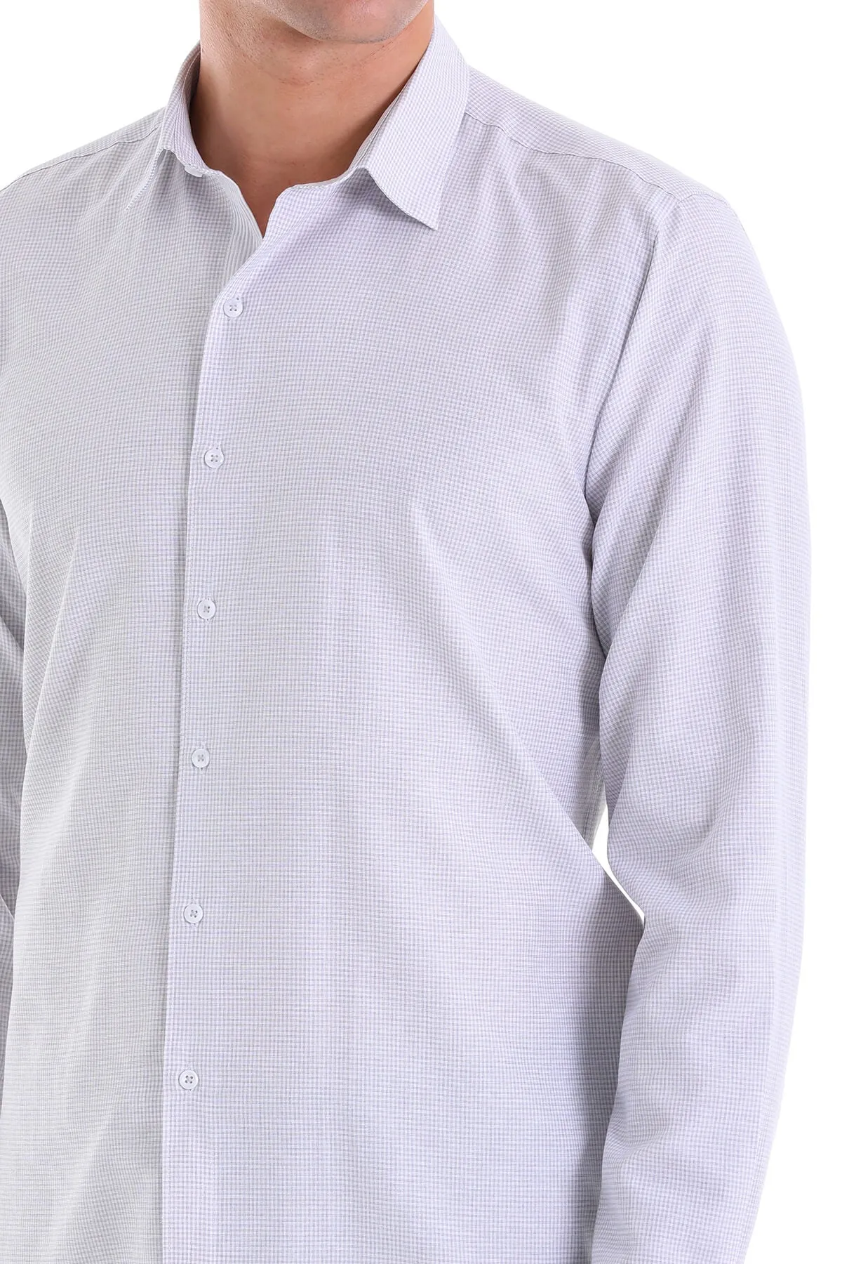 Comfort Fit Pin Check Cotton Blend Gray Casual Shirt