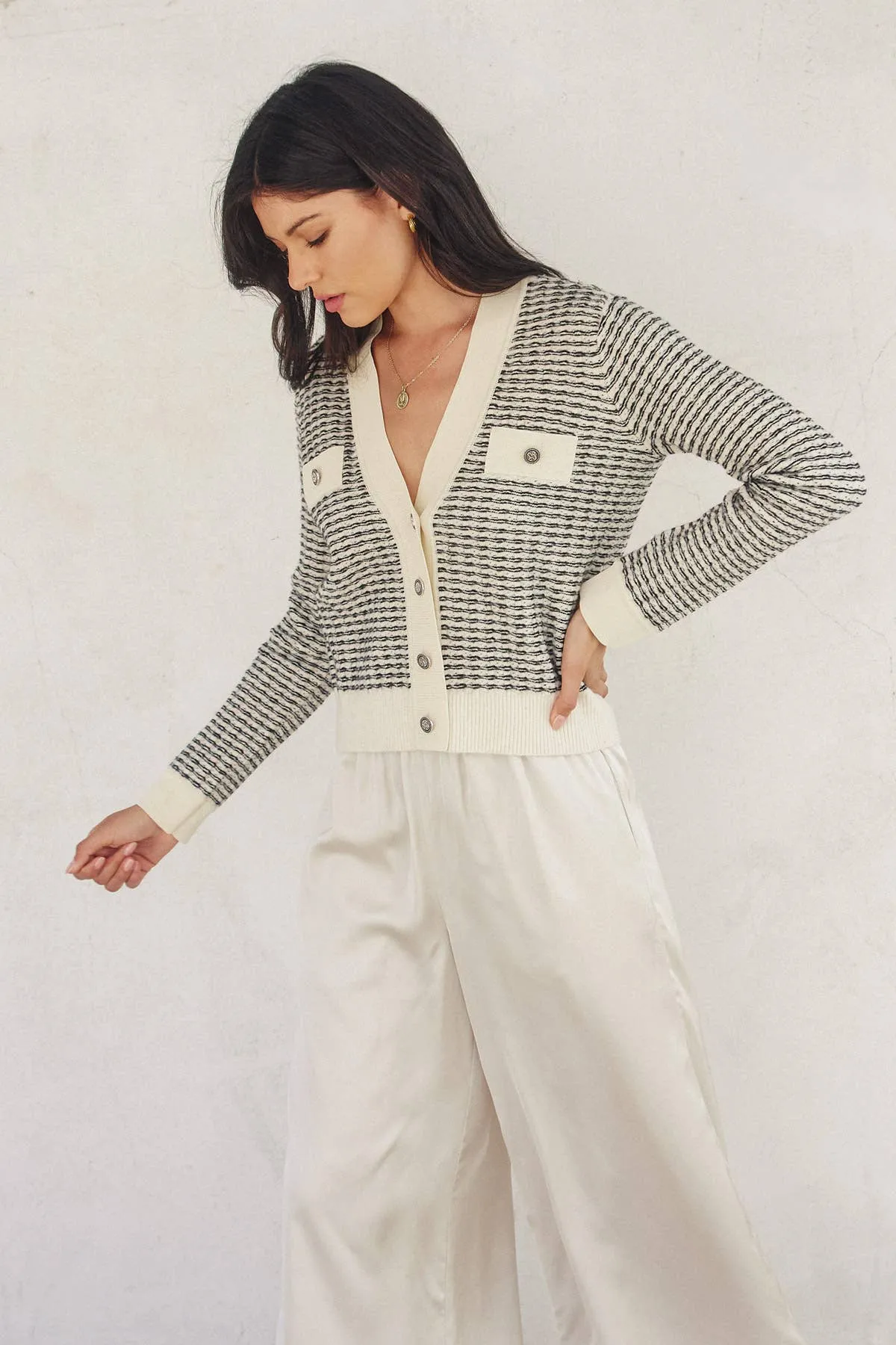 Contrast Rib Button Up Cardigan