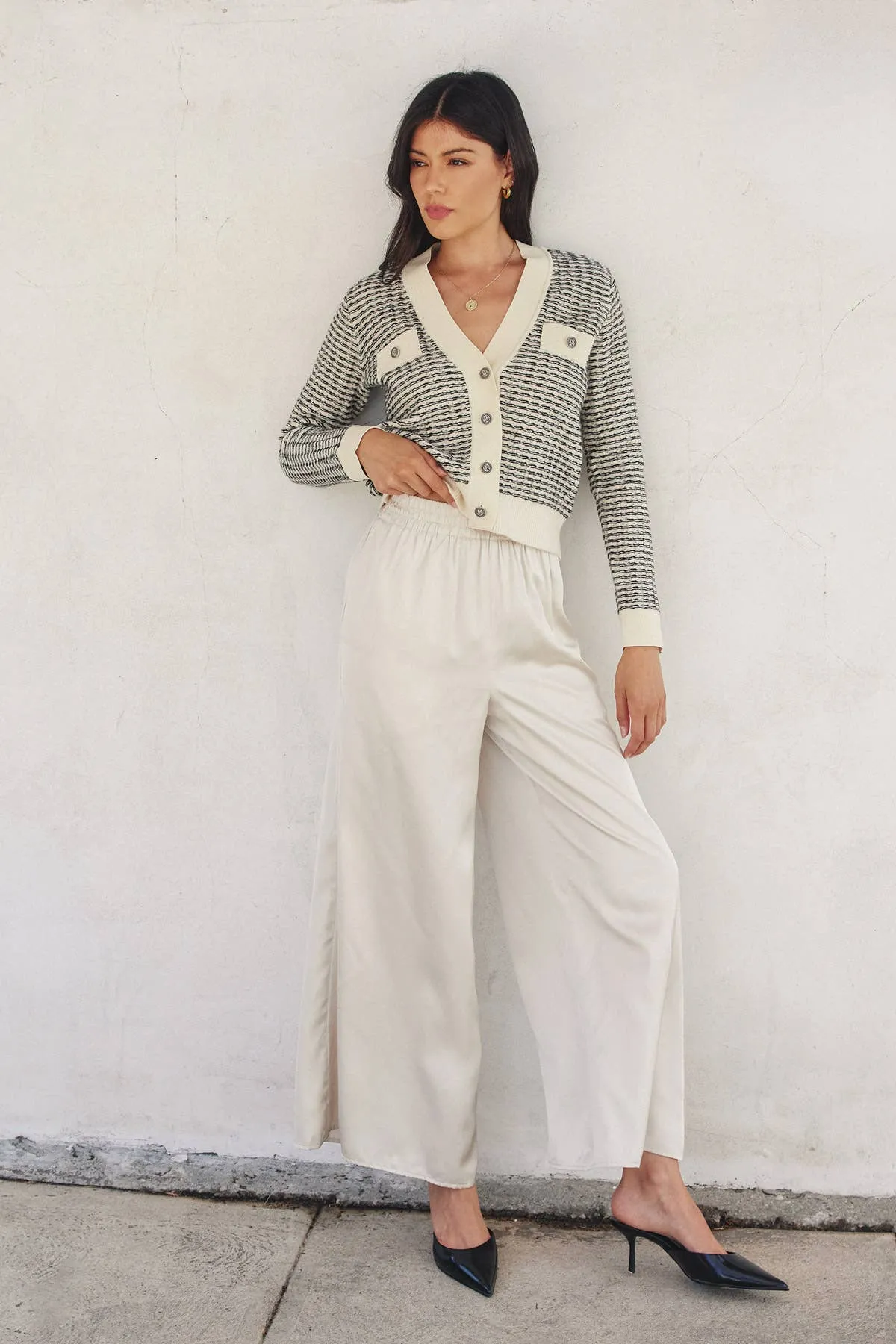 Contrast Rib Button Up Cardigan