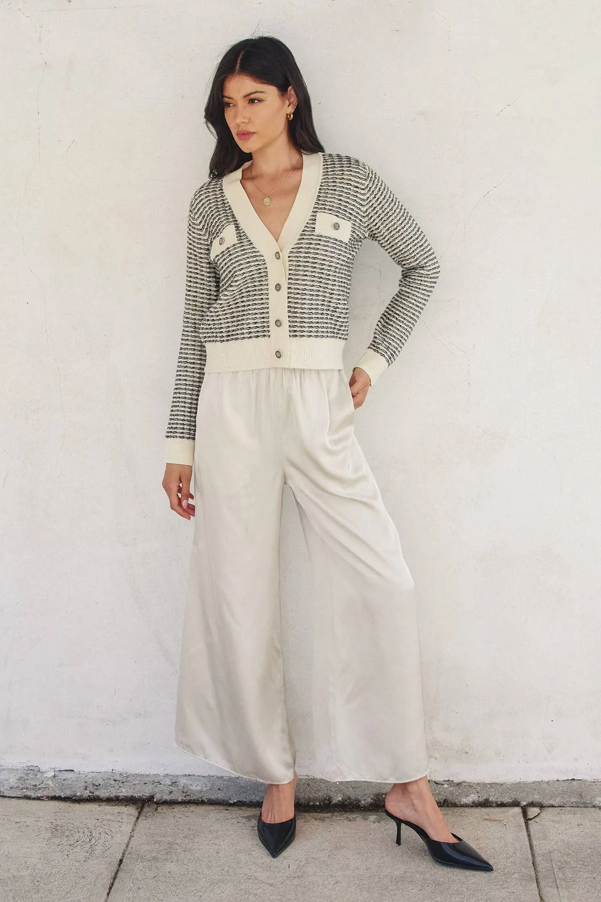 Contrast Rib Button Up Cardigan