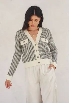Contrast Rib Button Up Cardigan