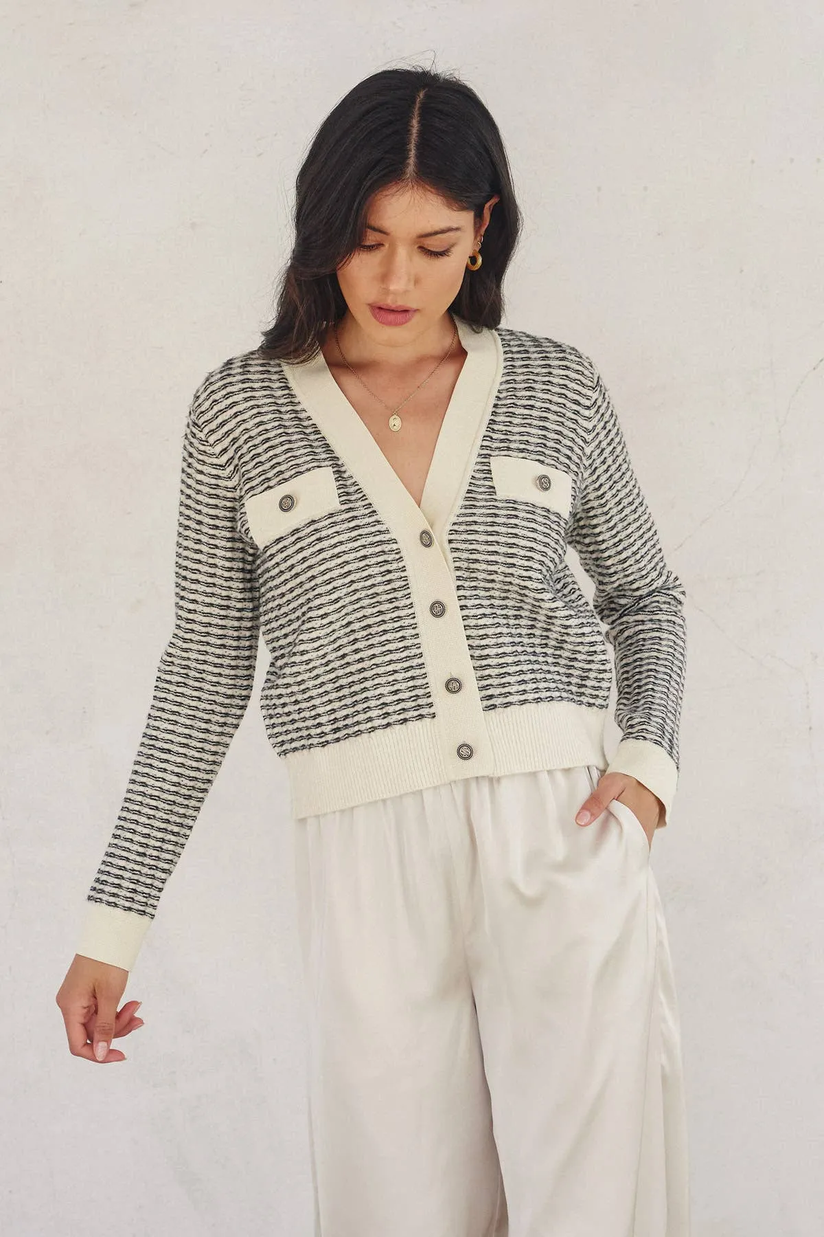 Contrast Rib Button Up Cardigan