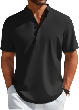 COOFANDY Men's Henley Shirt Short Sleeve Casual T-Shirt Summer Beach Hippie Henley Tee Shirt
