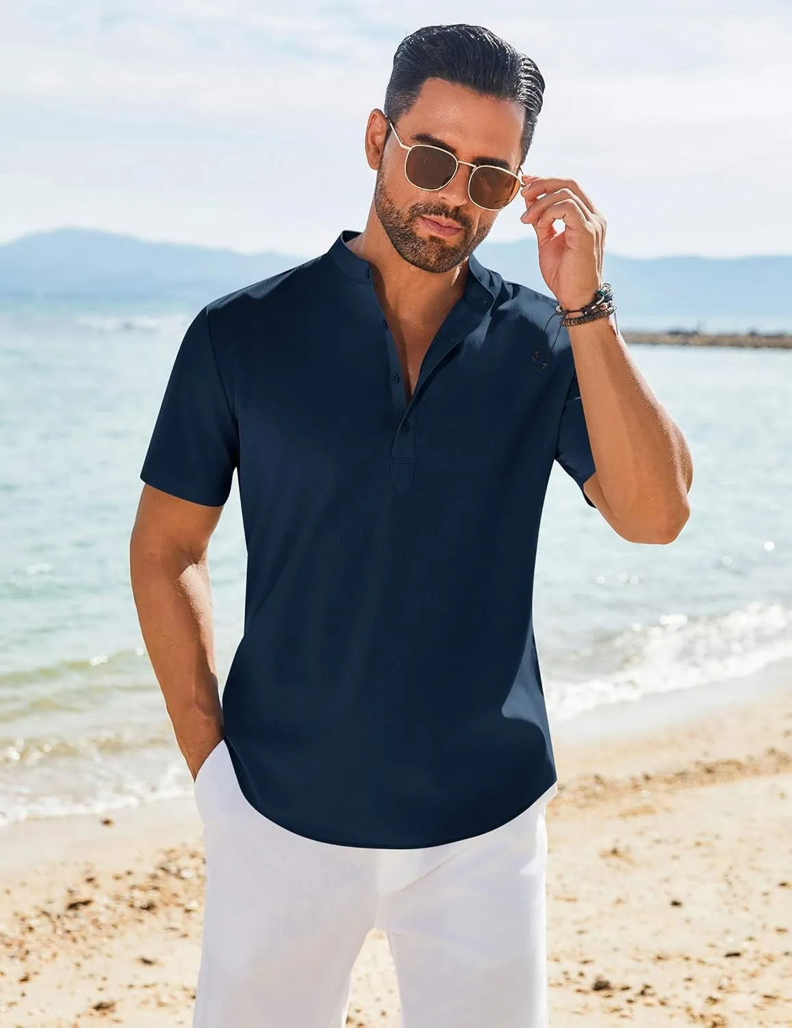 COOFANDY Men's Henley Shirt Short Sleeve Casual T-Shirt Summer Beach Hippie Henley Tee Shirt