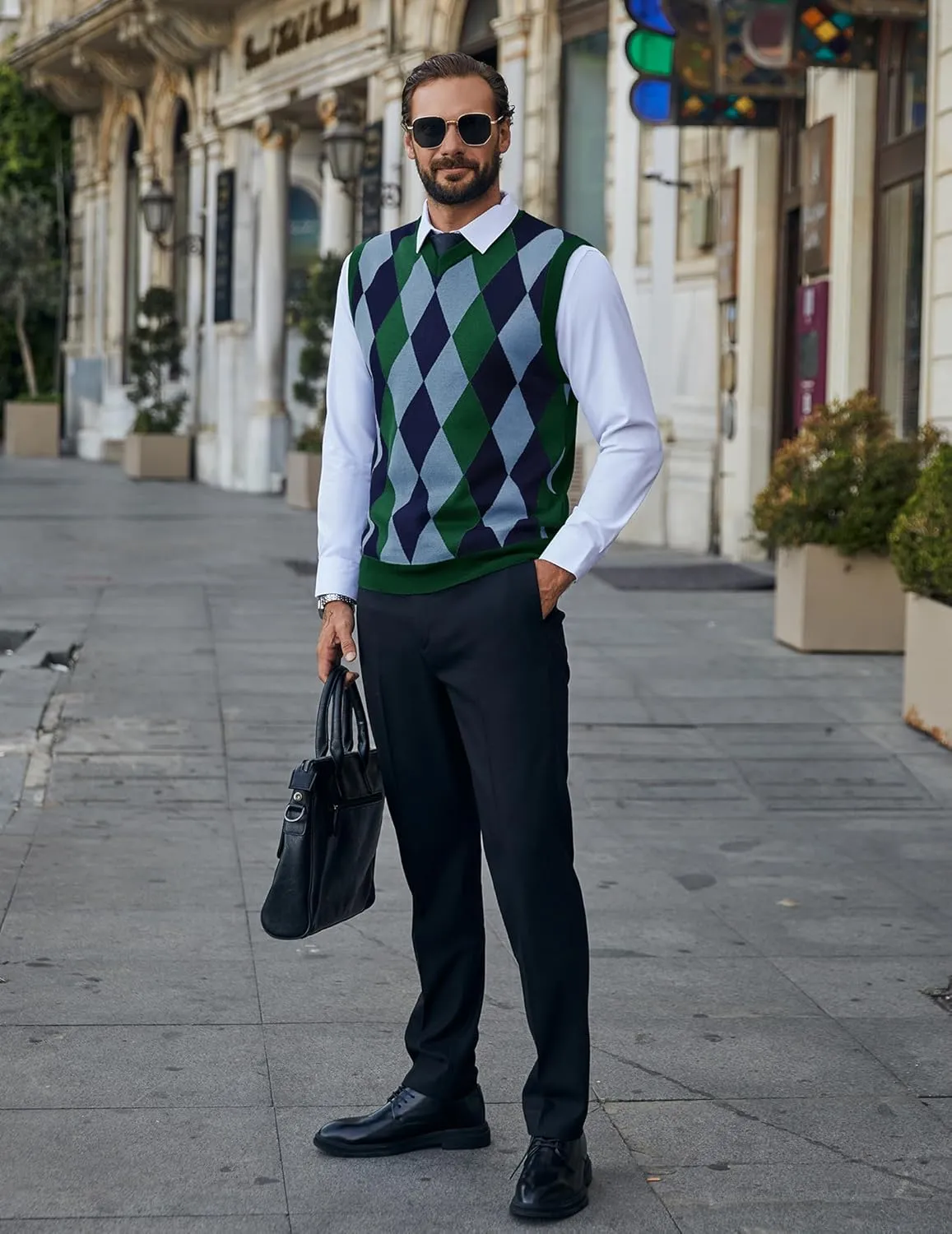 COOFANDY Men's Sleeveless V Neck Pullover Sweater Slim Fit Casual Argyle Sweater Vest