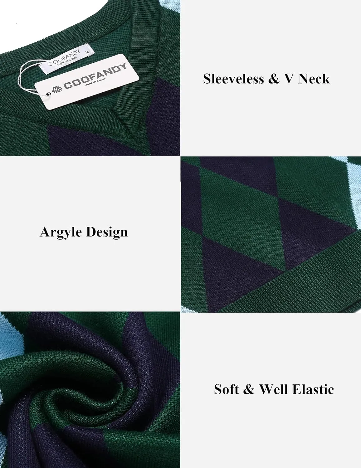 COOFANDY Men's Sleeveless V Neck Pullover Sweater Slim Fit Casual Argyle Sweater Vest