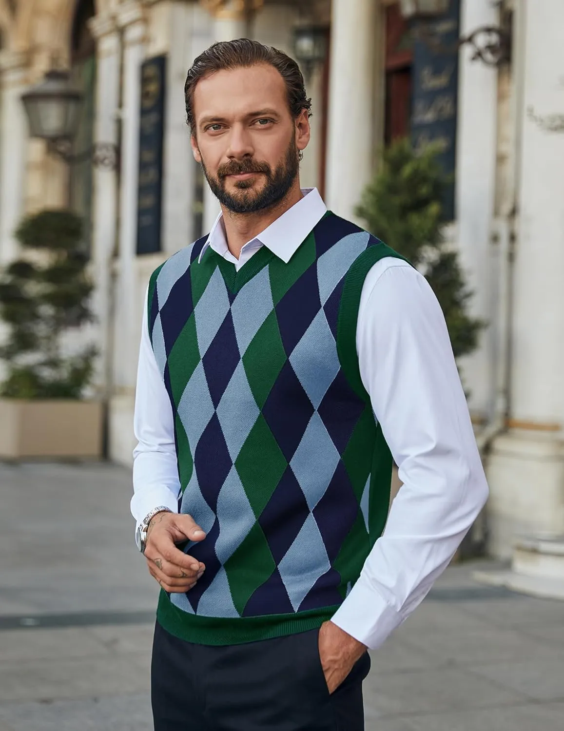 COOFANDY Men's Sleeveless V Neck Pullover Sweater Slim Fit Casual Argyle Sweater Vest