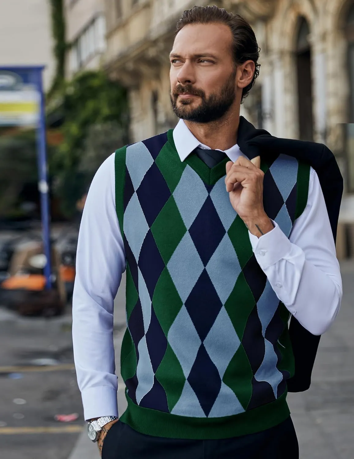 COOFANDY Men's Sleeveless V Neck Pullover Sweater Slim Fit Casual Argyle Sweater Vest