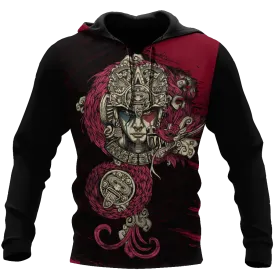 Coolspod Red Aztec Warriors Hoodie, 3D Hoodie With Aztec Man, Mexican Hoodies